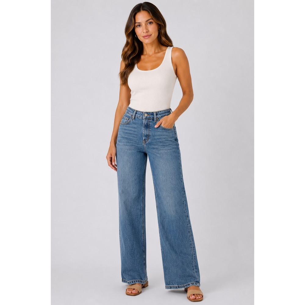 Sweet Chilling Last Kiss Club Wide Leg Jeans Blue Size 26 Y2K Minimalist Boho